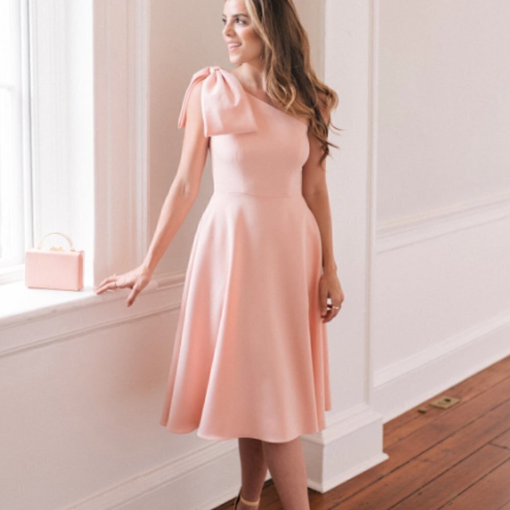 Gal Meets Glam Yvonne Dream Crepe One-Shoulder Dress in Rose Quarts sz 6